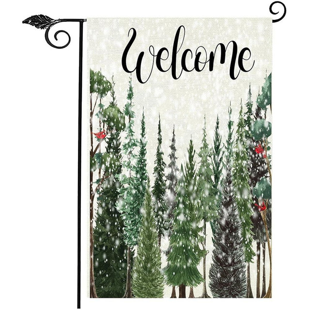 Welcome Garden-Flag Winter Outdoor Red-Brids-Trees - Double-Sided Spring Yard Farmhouse Flag Christmas Snowy 12x18"