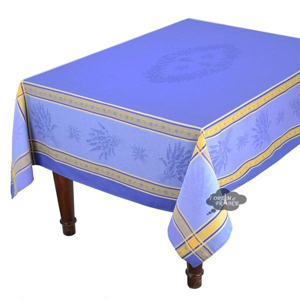 62x78" Rectangular Senanque Blue French Jacquard Tablecloth with Teflon