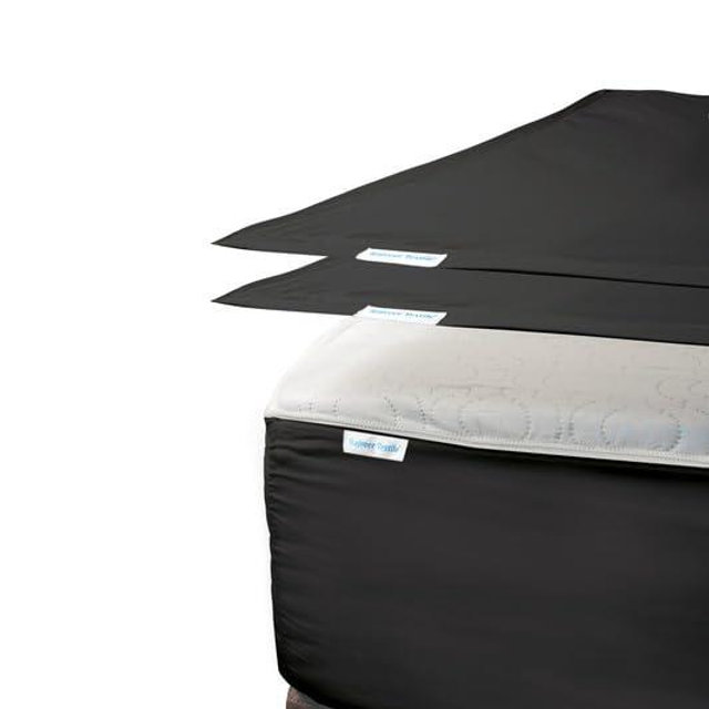 Zip On Fitted Sheet - Includes 1 Fitted Base + 2 Zip Sheet - Easy to Handle, Won’t Pop Off Sheet - 600 TC Cotton Fitted Sheet – 18" Deep Pocket Queen Size – Dark Grey