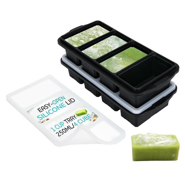 XOMOO Silicone Freezer Tray With Lid - Soup Freezer Container molds - Large Ice Cube Tray- makes 8 perfect 1 cup portions cubes, 2-Pack Freezer Storage Food Soups & Meal Prep - Oven & Dishwasher -Safe
