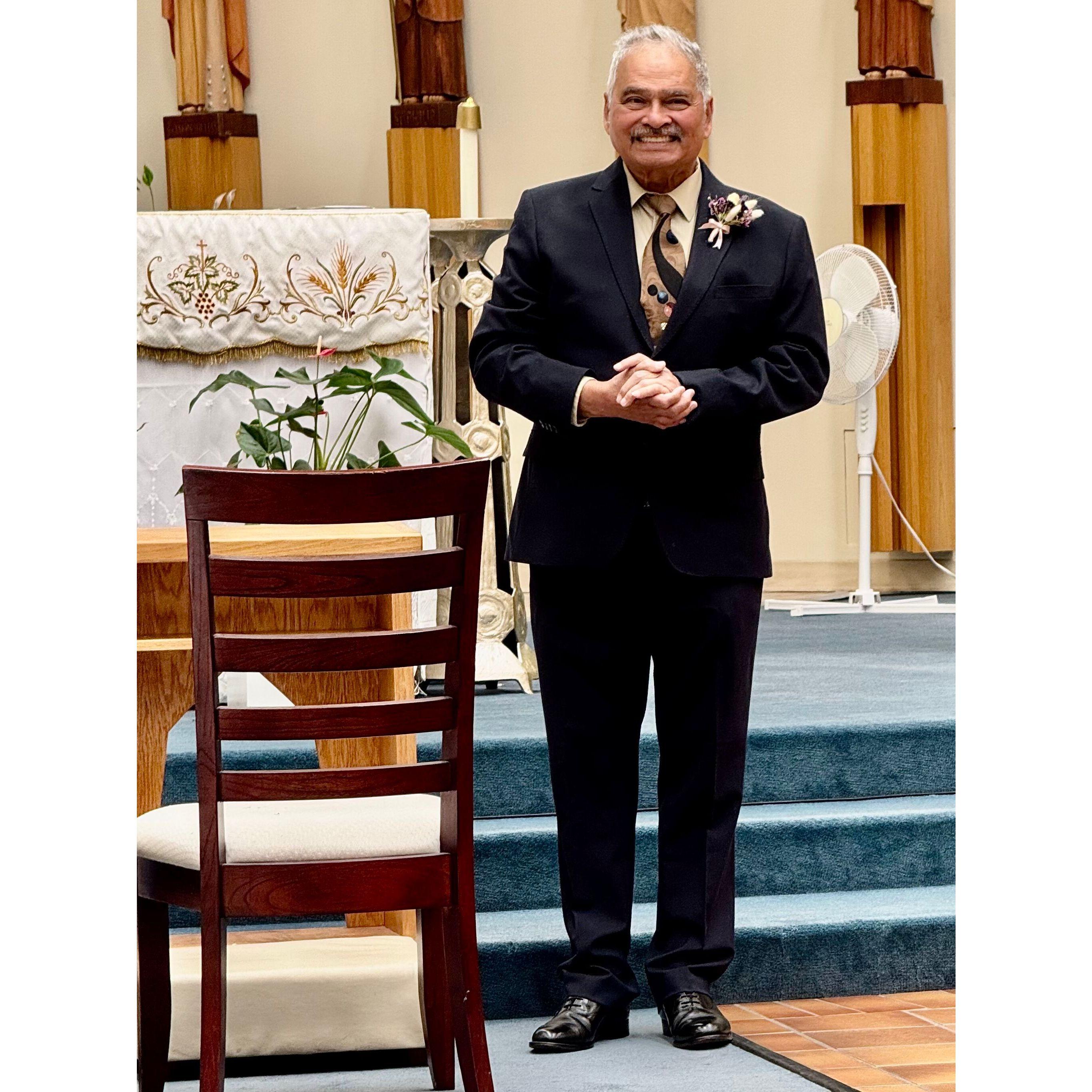 Leonard waits for his bride.