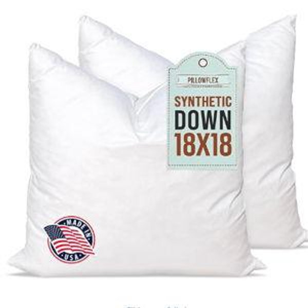 Pillowflex Synthetic Down Alternative Pillow Inserts for Shams - Comfy Pillows for Sleeping, Perfect Pillow & Best Sleeping Pillows, Handmade Down Alternative Throw Pillow Inserts - (18x18 Set of 2)