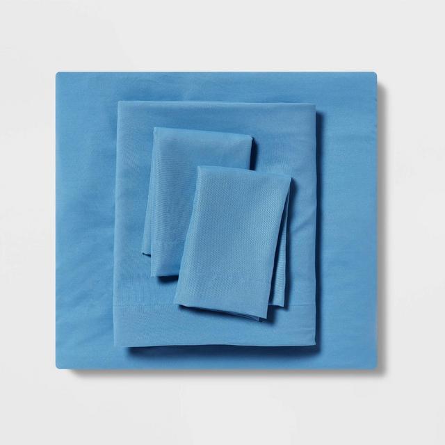 Queen Garment Washed Microfiber Solid Sheet Set Blue - Room Essentials™