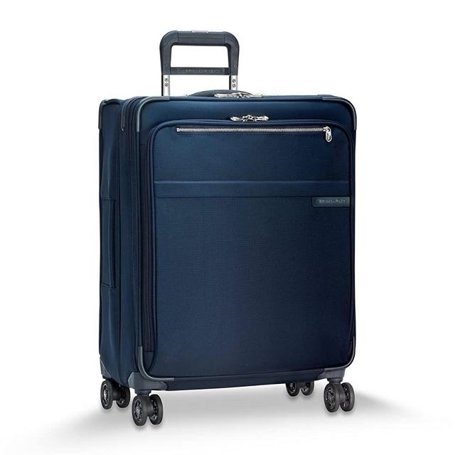 Briggs & Riley Baseline-Softside CX Expandable Medium Checked Spinner Luggage, Navy, 25-Inch