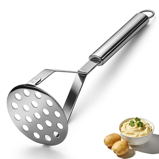 Homquen Stainless Steel Potato Masher, Sturdy Mashed Potato Masher, Potato Ricer, Masher Kitchen Tools for Vegetables&Fruit, Dishwasher Safe (9.84inch)