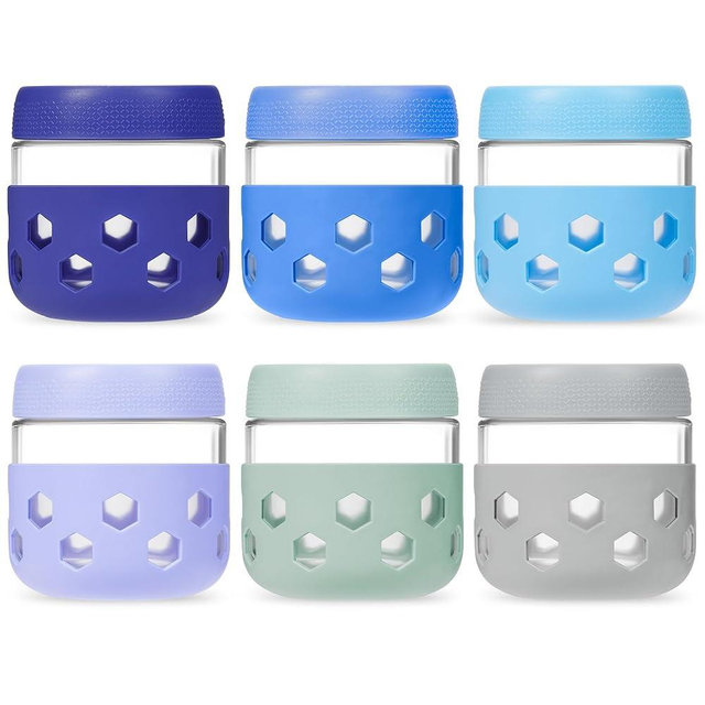 Gemice 6-Pack 10 oz Overnight Oats Containers with Lids and Silicone Sleeves, Glass Mason Jars with Airtight Lid, Dishwasher Safe, Wide Mouth Chia Seed Pudding Meal Prep Jar for Yogurt Berries Snack