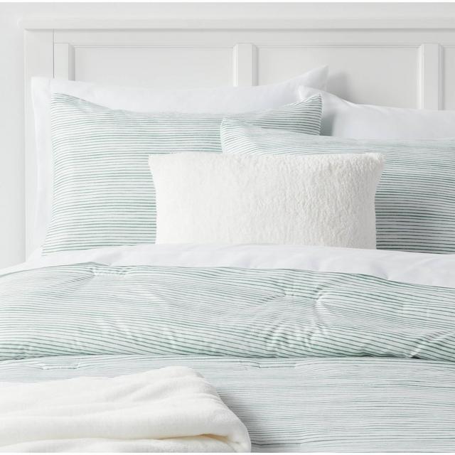 5pc Full/Queen Stripe Decorative Reversible Comforter Set Light Green - Room Essentials™