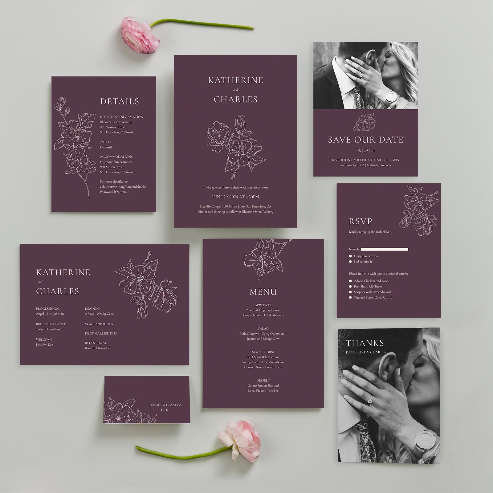 Ahlers Portrait | Dark Plum | Zola Wedding Invitations, image size:1600x1600