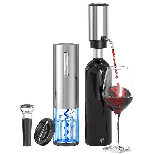 BGFOX 4 in 1 Electric Wine Opener Set, Rechargeable Automatic Wine Bottle Corkscrew Openers with Wine Aerator, Wine Stopper and Foil Cutter, Stainless Steel