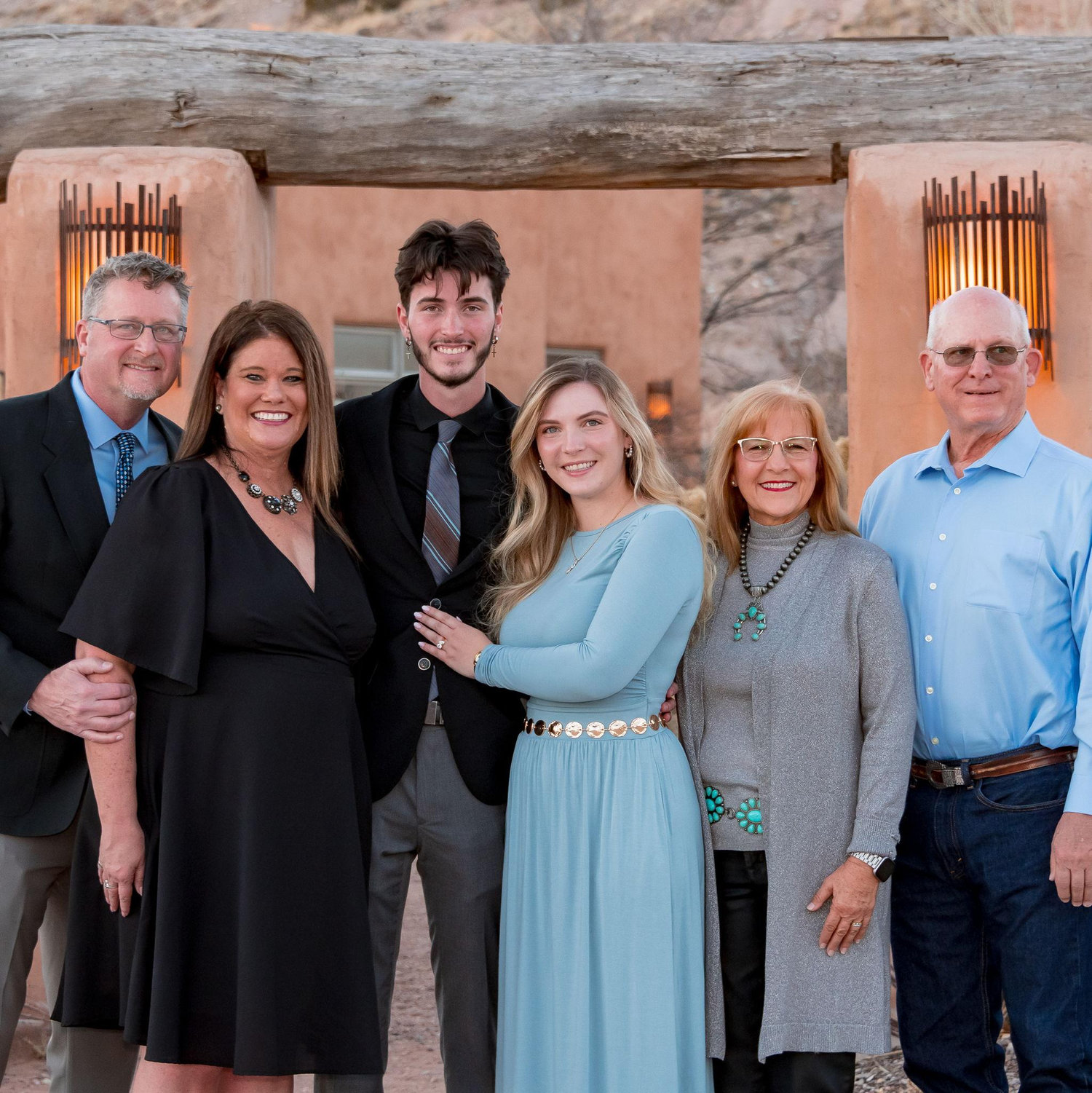 Both families celebrating at Ojo Caliente later that evening. From left to right: David Laughlin, Heather Laughlin, Spencer Laughlin, Katie Allbright, Kim Allbright, Ed Allbright.
