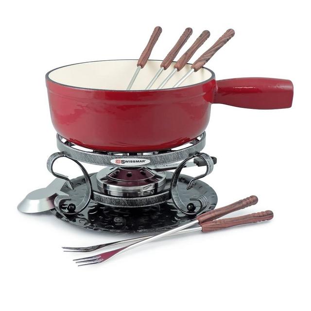 Lugano Cast Iron Fondue Pot, Red
