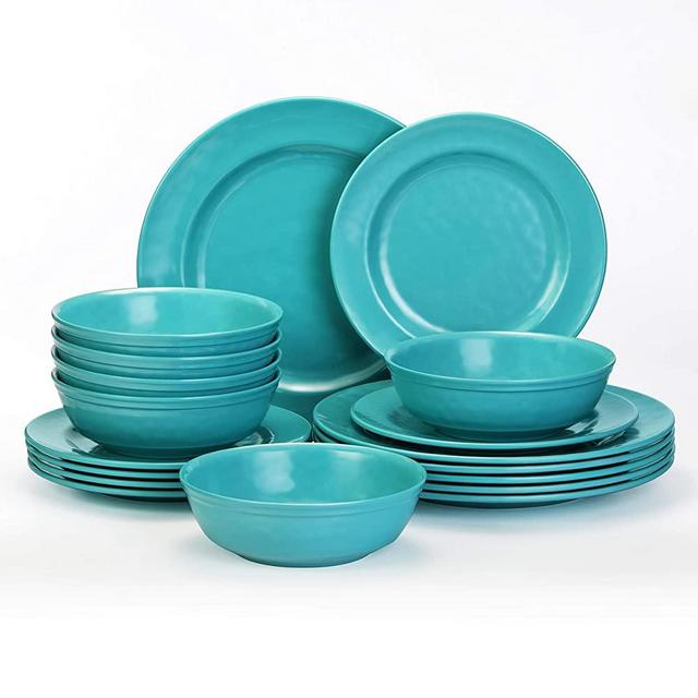 TP Dinnerware Set, Melamine Dinner Plates and Bowls Set, 18-Piece Dishes Set Dinner Service for 6, Teal