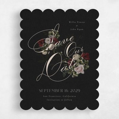 Black Scalloped Wedding Save the Date - Bourgeon Portrait