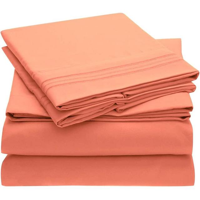Mellanni Bed Sheet Set - Brushed Microfiber 1800 Bedding - Wrinkle, Fade, Stain Resistant - 4 Piece (Queen, Coral)
