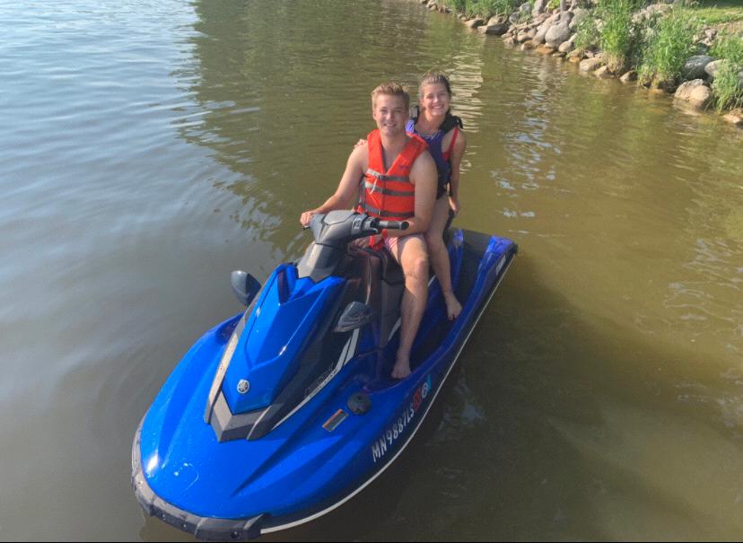 Jet skiiing in Minnesota, Jared's first trip back to meet Katie's family, 2019