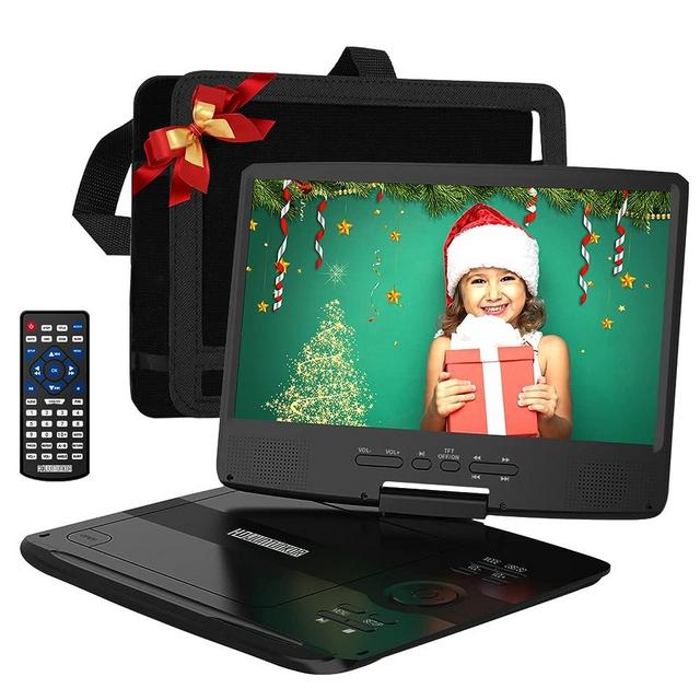 12" Portable DVD Player with 5-Hour Rechargeable Battery, 10.1" HD Swivel Display Screen, Support CD/DVD/SD Card/USB, Car Headrest Case, Car Charger, Last Memory Valentines