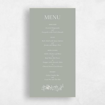 Pale Sage, Green Wedding Menu - Plumeria