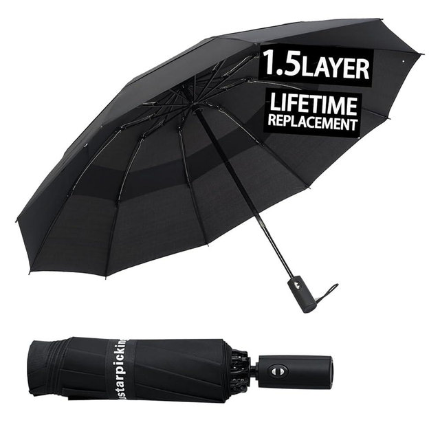 Mustarpicking Umbrella Reverse Folding Umbrella Windproof Travel Umbrellas for Rain - Easy Auto Open Close, Durable & Compact Umbrella, Strong Fiberglass Frame, Waterproof Canopy - Backpack, Purse, Portable Umbrella for Travel