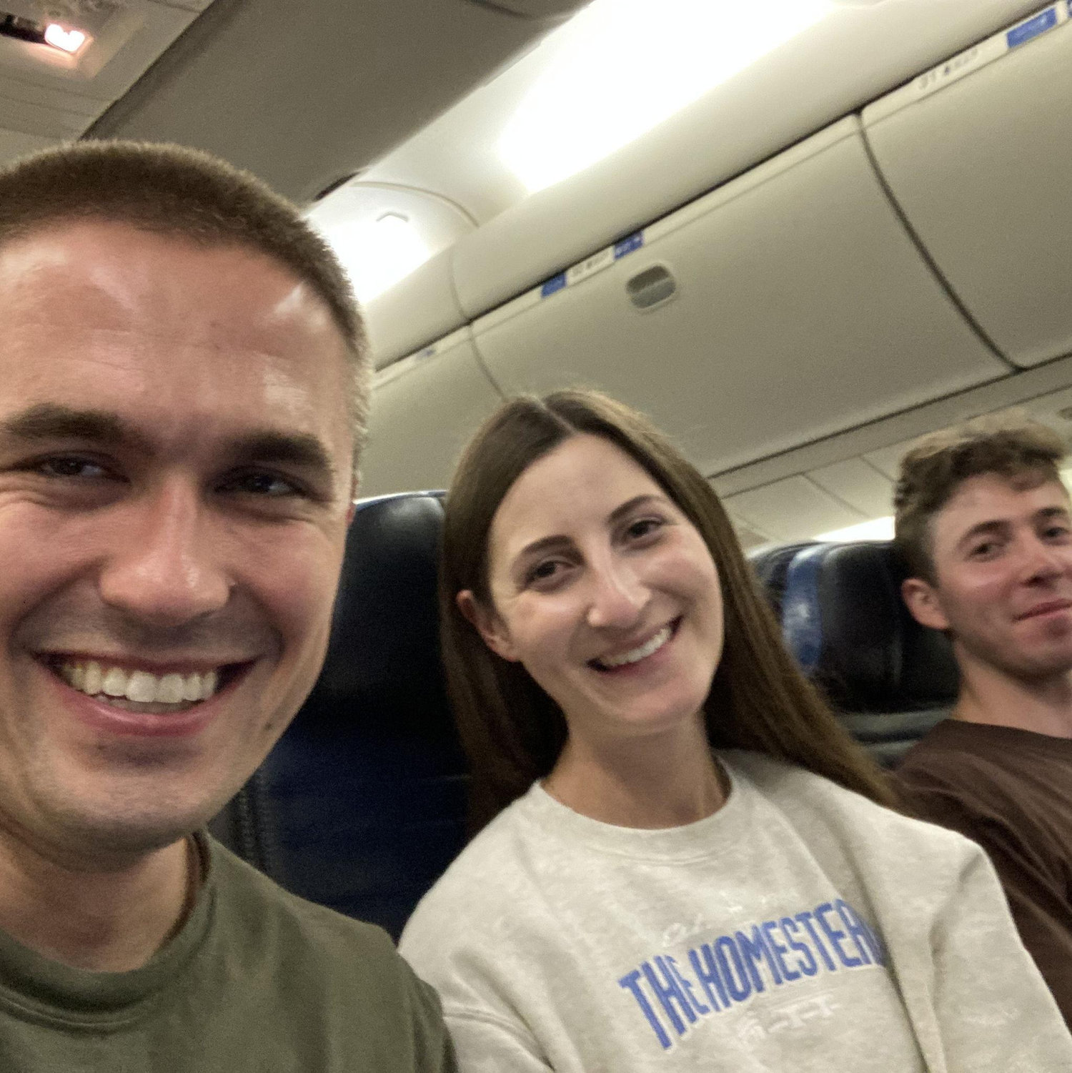 Olivia, Joe and Paul watched 9 hours of Batman heading to Europe (well, at least one person did...)!
