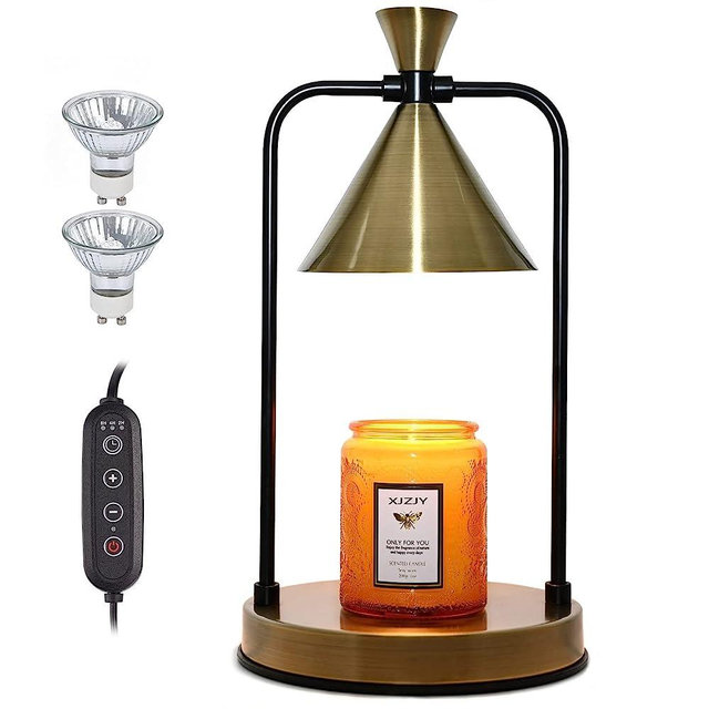 XJZJY Candle Warmer Lamp with 2 Bulbs,Electric Candle Warmer with Timer,Dimmable Candle Light Melter, Compatible with Small and Large Candles, Aromatic Candle Holders for Home Decor (Bronze)