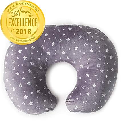 Minky Nursing Pillow Cover | Stars Pattern Slipcover | Best for Breastfeeding Moms | Soft Fabric Fits Snug On Infant Nursing Pillows to Aid Mothers While Breast Feeding | Great Baby Shower Gift