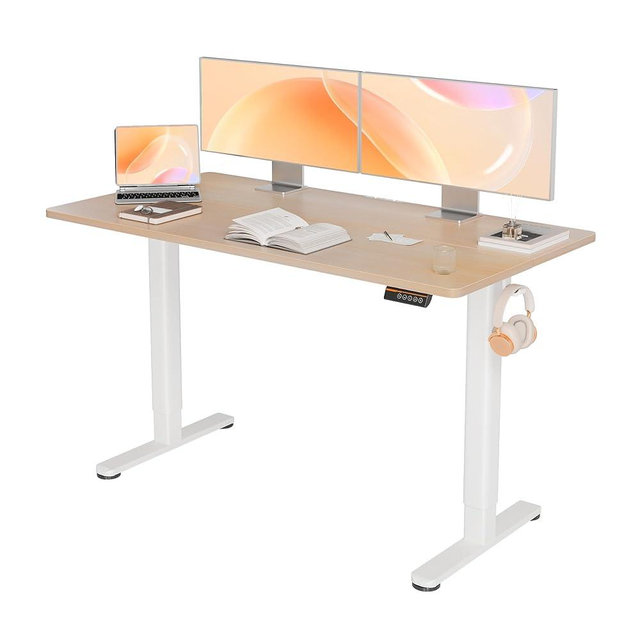 YDN Electric Standing Desk, 55x24 Inch Stand up Desk Adjustable Height, Sit Stand Home Office Desk with Splice Board, Natural
