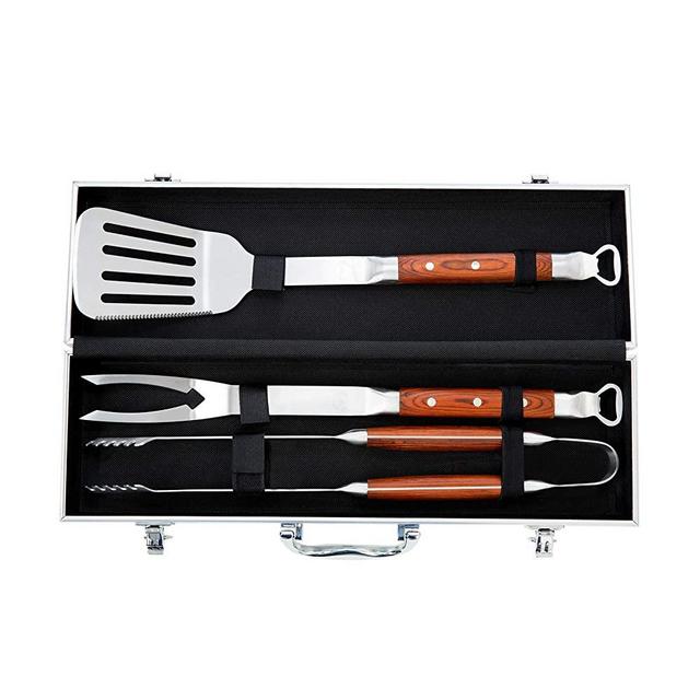BBQ Tool Set – Grill Tool Set 3pcs – Grill Utensil Set Stainless Steel with Rosewood Handles – BBQ Tool Kit Gift with Carry Case – WareWorks BBQ Utensil Set for Home, Grill, Camping, Travel