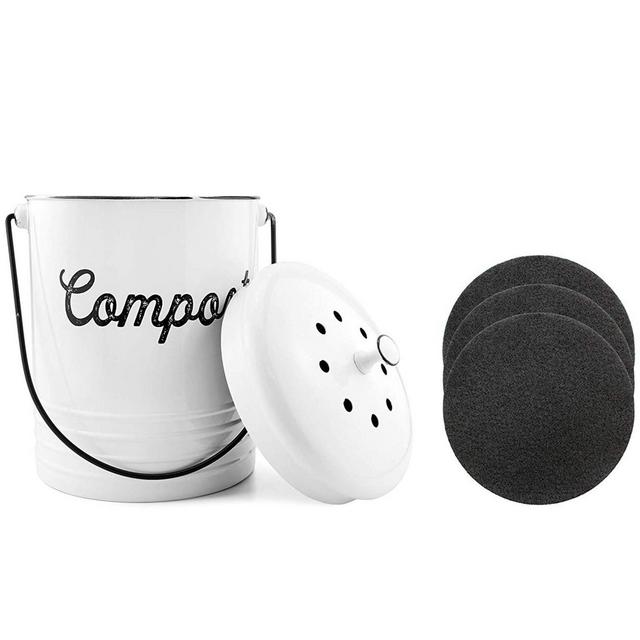 AuldHome Design 1.3 Gal Kitchen Compost Bin For Countertop; Composting Bucket with Lid | Includes 3 Charcoal Filters |