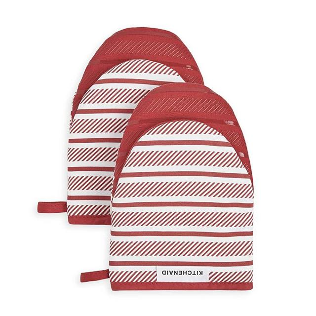 KitchenAid Albany Mini Cotton Oven Mitts with Silicone Grip, 5.5"x8", Passion Red 2 Count
