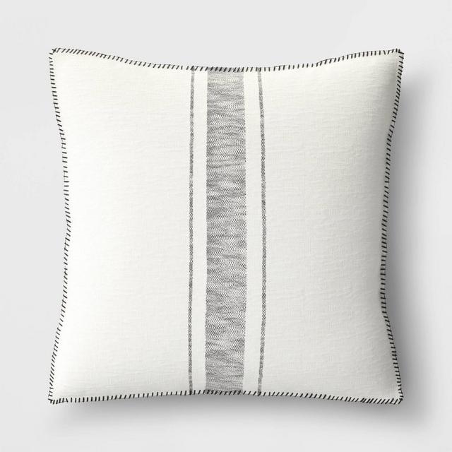 Oversized Placed Striped Square Throw Pillow Cream/Black - Threshold™