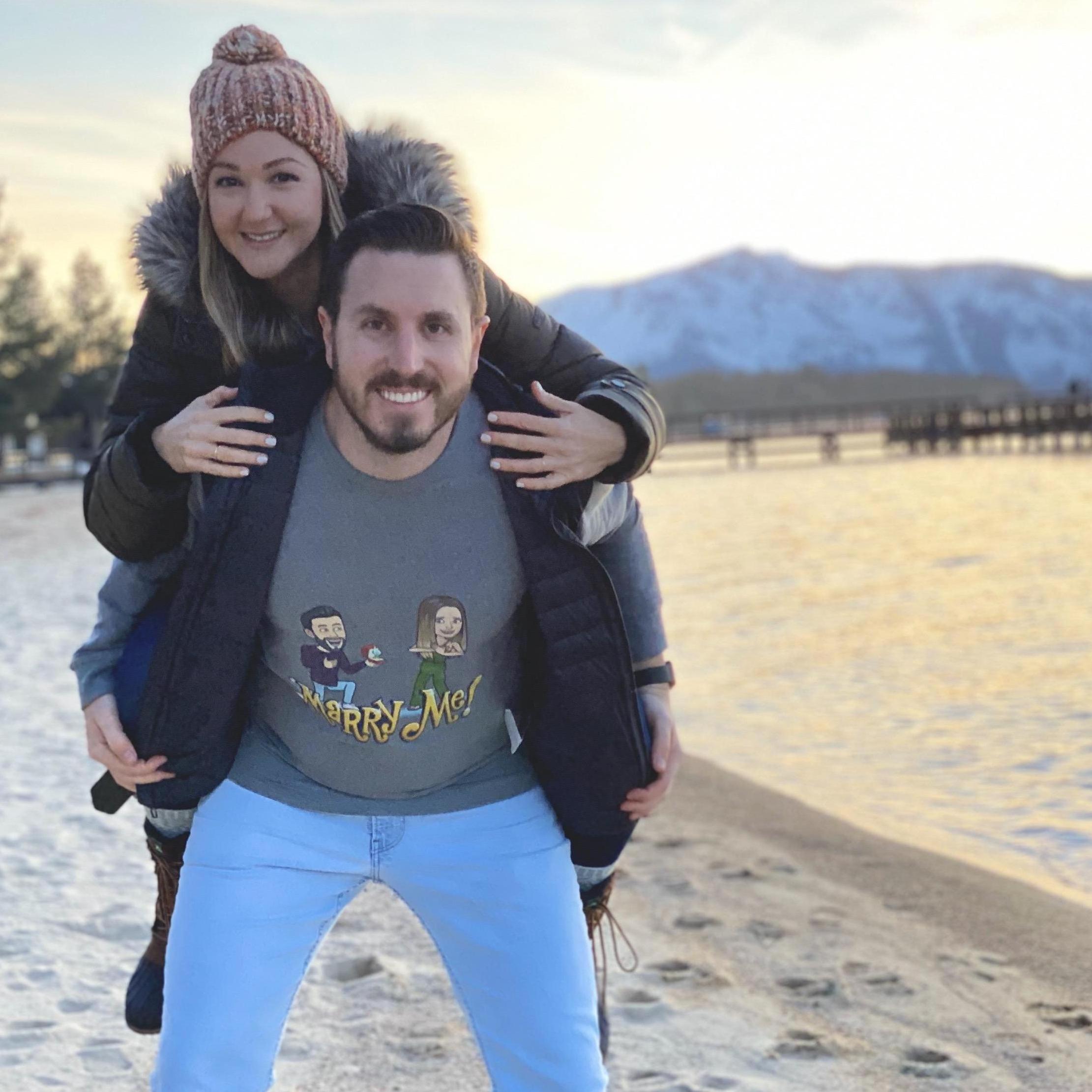 Moments before Chris proposed! Lake Tahoe, February 2020