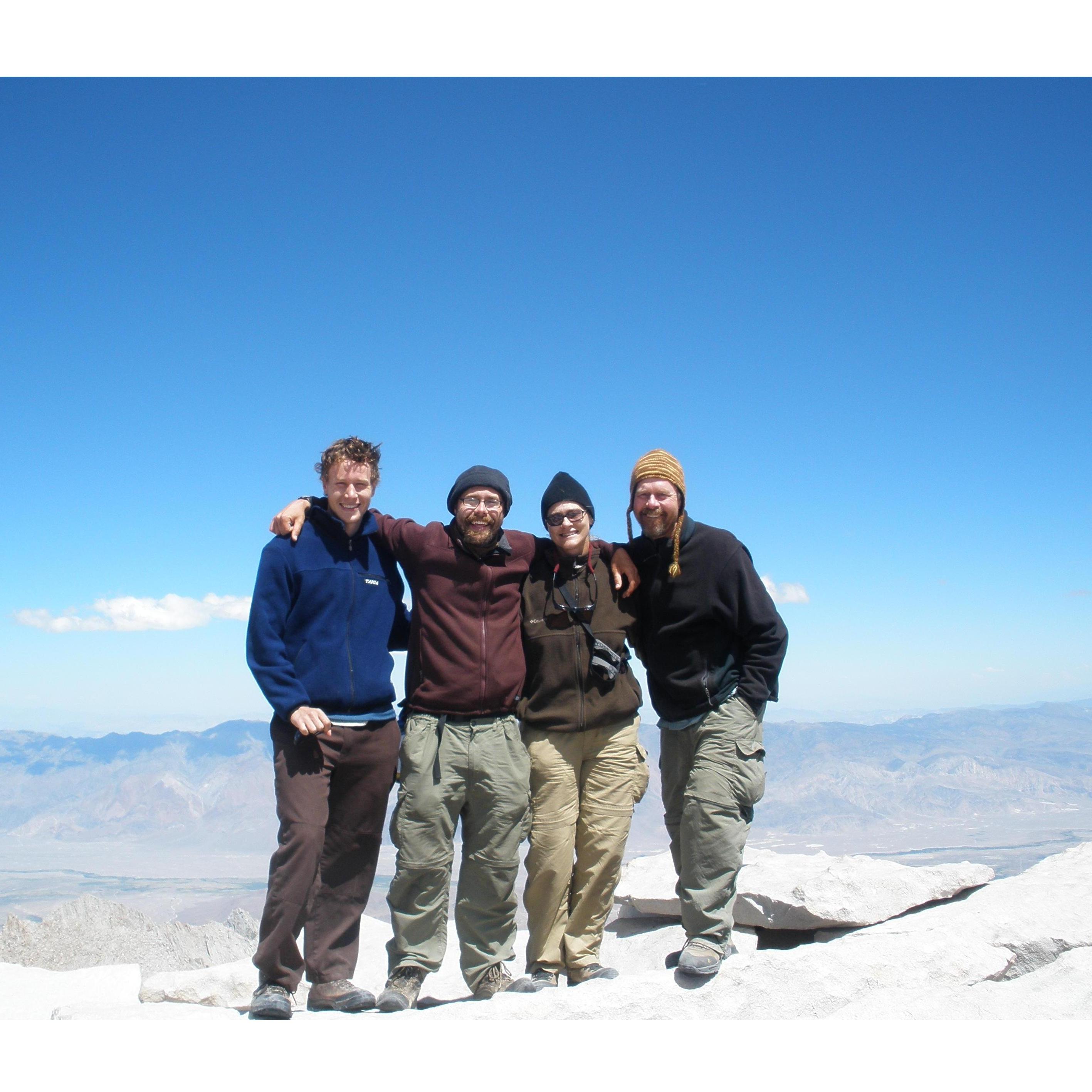 Mt. Whitney Summit and the terminus of the John Muir Trail. From Left to Right: Michael, Rob Rich, Lisa Wochos, Stuart Rich