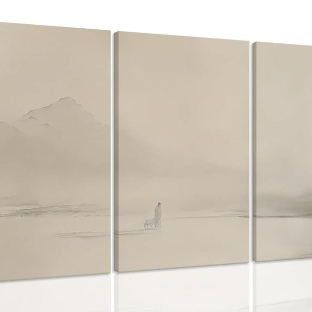 TBKHUDBI Jesus Leaves The 99 Sheep Canvas Wall Art Set Of 3,Jesus Christian Wall Art,The Lost Sheep Wall Decor,Shepherd Painting Lamb Pictures Religious Aesthetic for Living Room Bedroom 16x24 Framed