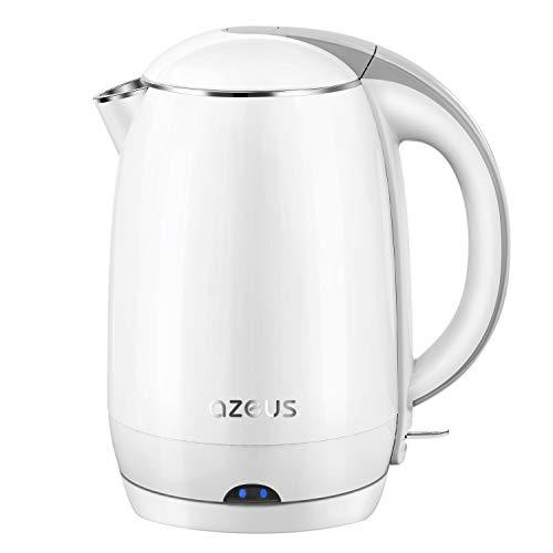 AZEUS Electric Kettle(BPA Free), 1.9 Qt Double Wall Water Kettle with 304 Stainless Steel, 1500W Fast Boiling Cordless Coffee Pot & Tea Kettle, Auto Shut-Off and Boil-Dry Protection, White