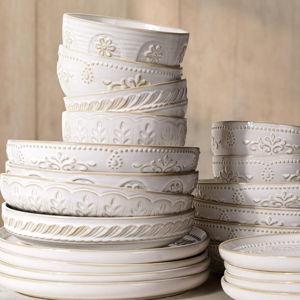 Artena Pasta Bowls, 50oz Large Salad Serving Bowls, 9.75'' Plates Bowls Set of 4, Big White Ceramic Soup Bowls for Kitchen, Embossment Shallow Dinner Bowl, Microwave Dishwasher Safe, Multiple Patterns