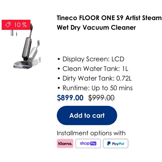Tineco FLOOR ONE S9 Artist Steam Wet Dry Vacuum Cleaner