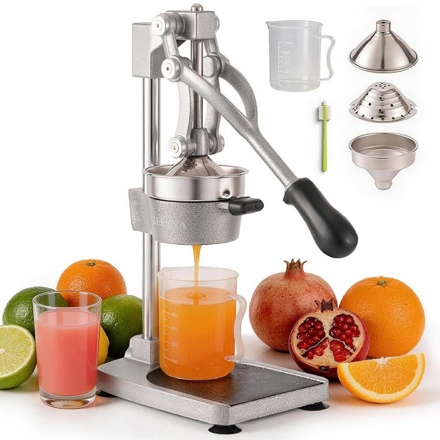 Zeluna Manual Cast Iron Juicer, Heavy Duty Hand Press Squeezer with Stable Base & Stainless Steel Cup, Orange Juice Press for Orange, Lemon, Easy to Clean for Juice Lovers & Health Enthusiasts