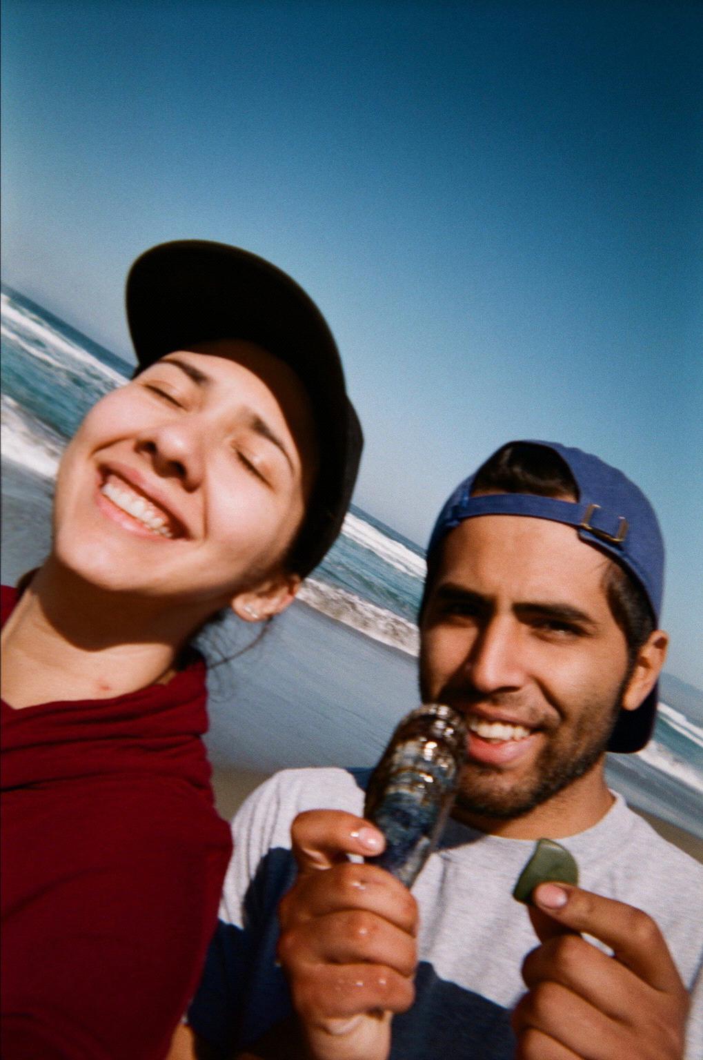 Eddie showing off his treasures from Bodega Bay