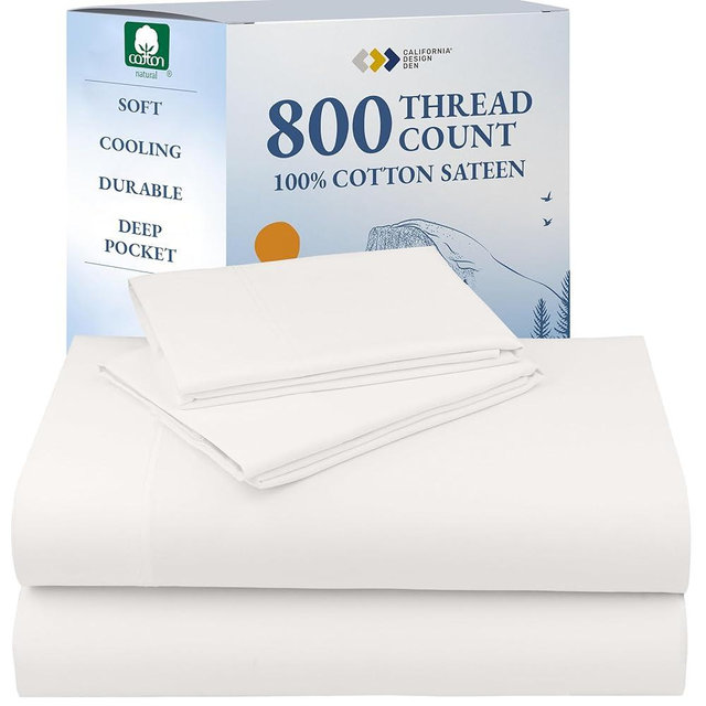 California Design Den Queen Sheets Set - Soft 800 Thread Count Sateen, 100% Cotton Bed Sheets Set with Deep Pockets, Durable Bedding - True Ivory