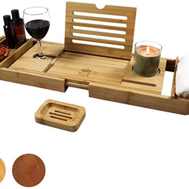 XcE Bathtub Caddy Tray (Natural)- Bamboo Wood Bath Tray and Bath Caddy for a Home Spa Experience