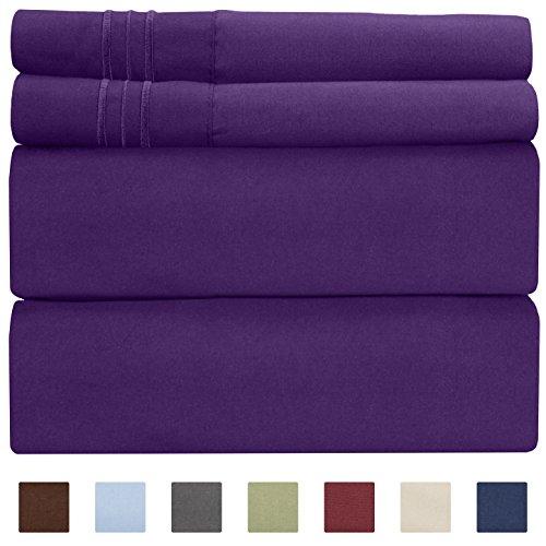 King Size Sheet Set - 4 Piece Set - Hotel Luxury Bed Sheets - Extra Soft - Deep Pockets - Easy Fit - Breathable & Cooling - Wrinkle Free - Comfy – Purple Plum Bed Sheets - Kings Sheets – 4 PC