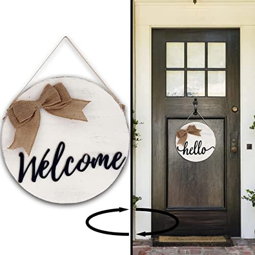 DQ Home Decor| Welcome Sign for Front Door| Rustic Wooden Door Hangers for Front Porch Decorations| Reversible Farmhouse Decor| Outdoor Hanging Sign