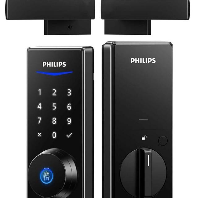 Philips Front Door Lock Set, Electronic Fingerprint Lock with 2 Lever Handles, Keyless Entry Door Lock with Handles, Auto Locking, Fingerprint Unlock, Touchscreen Keypad with Key