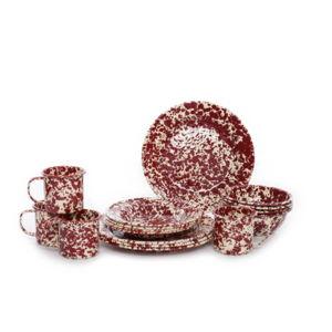 Splatter 16 Piece Dinnerware Set (Burgundy and Cream Splatter)