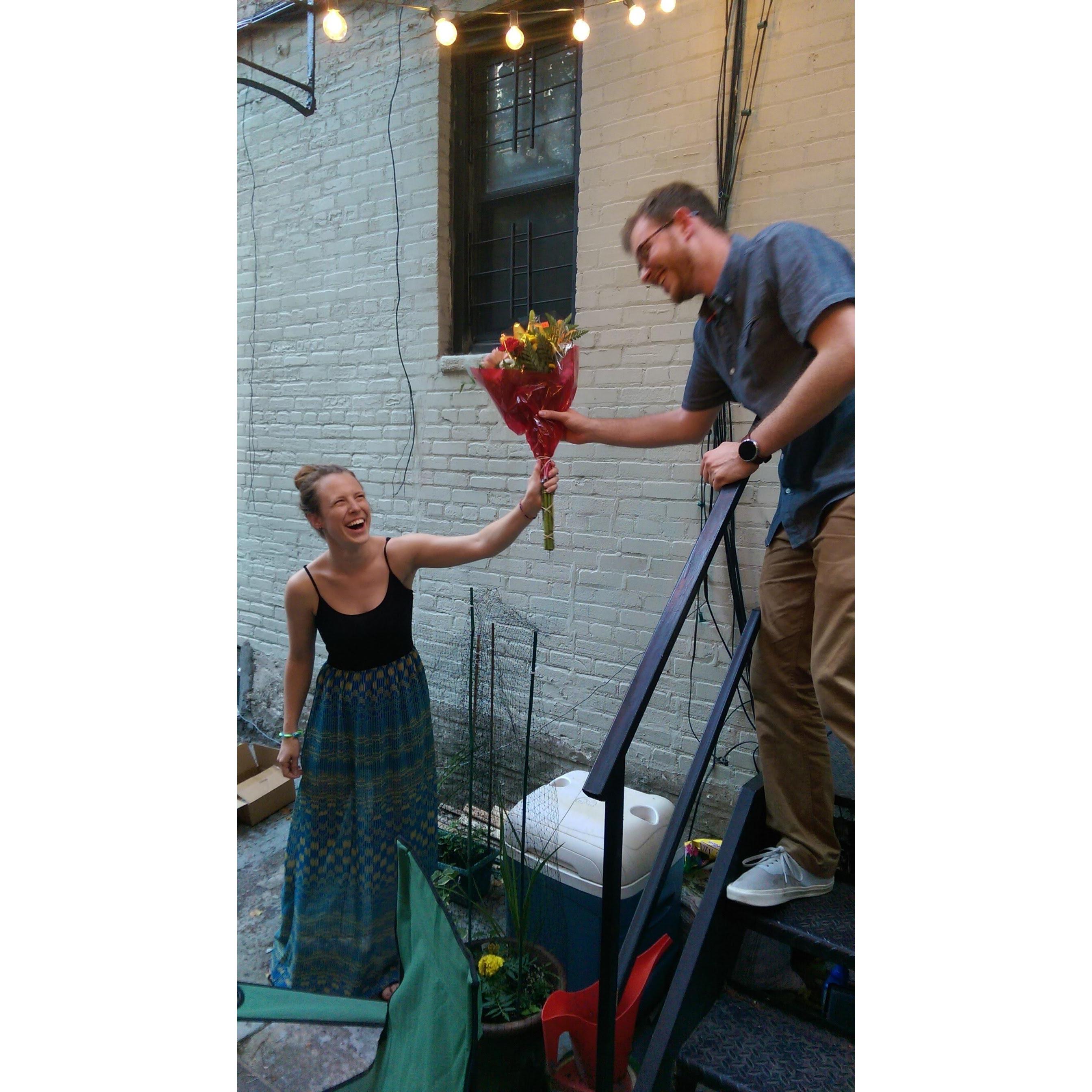 "Last day of school" flowers after Hannah's first year of teaching in 2014