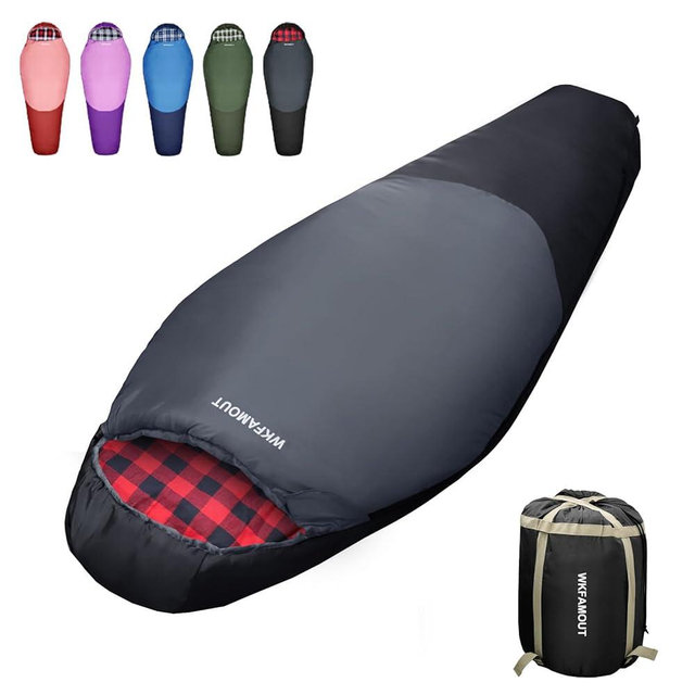 WKFAMOUT Cold Weather Mummy Sleeping Bag Flannel 0 Degree Winter Sleeping Bag Machine Washable Heavy Duty for Adults,Teenager with Compression Sack 4 Seasons for Camping Hiking Traveling