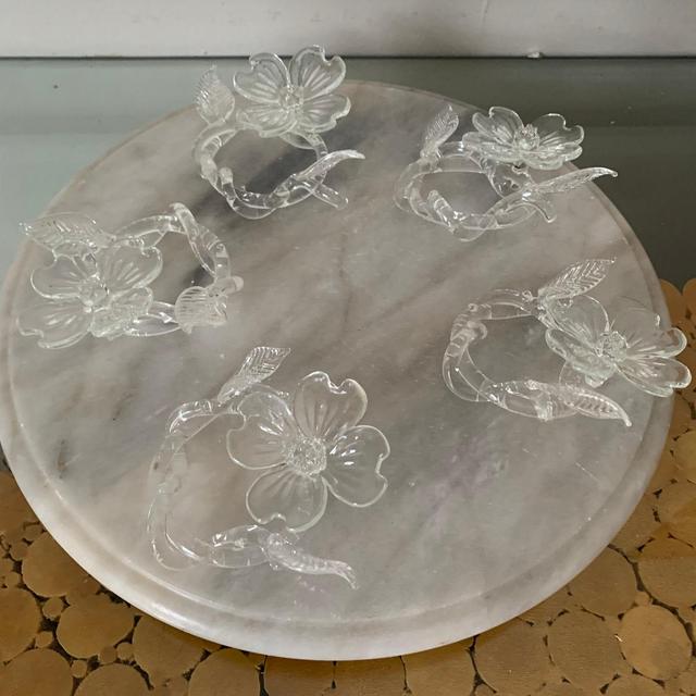 Vintage Set of 5 Clear Glass Flower Napkin Rings