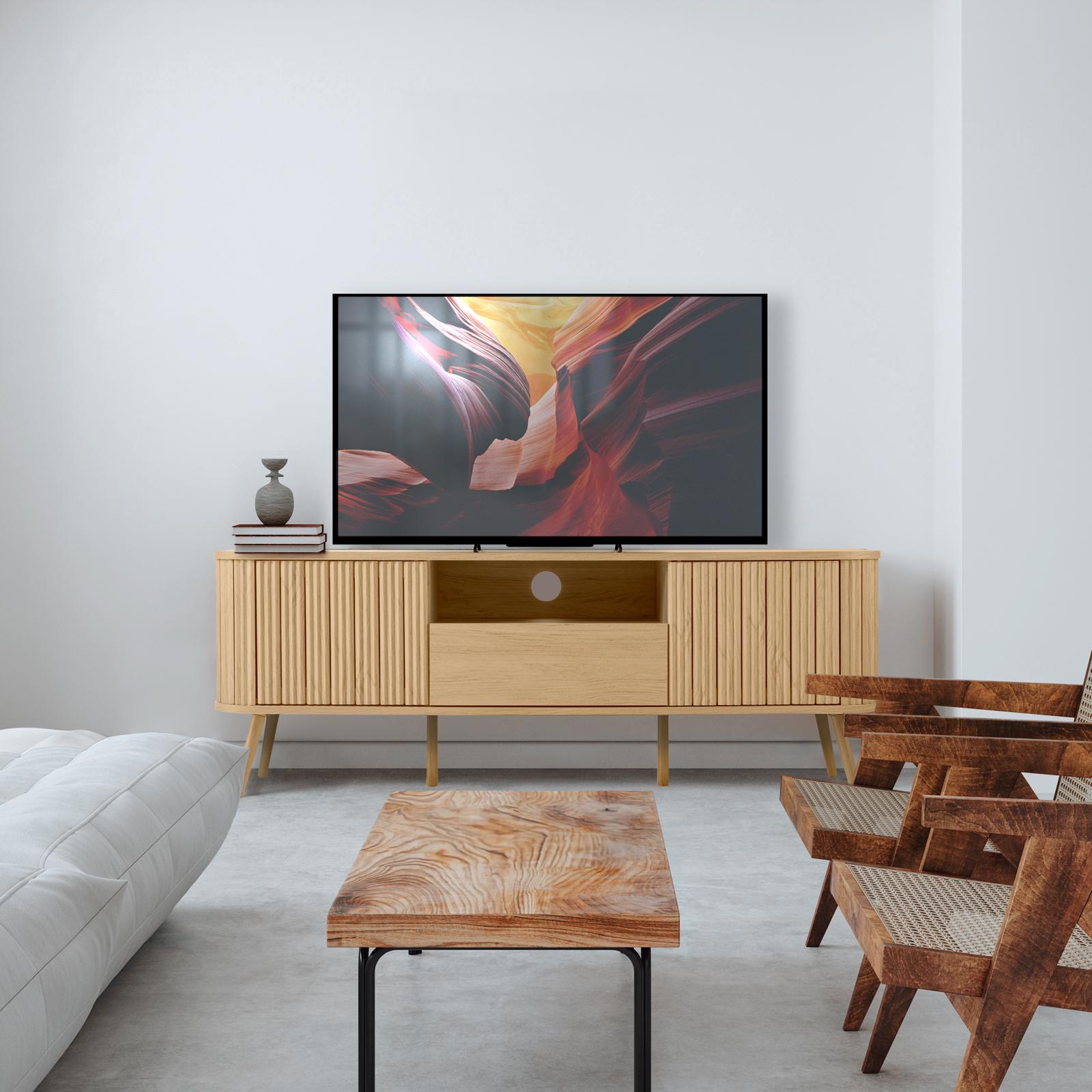 JONATHAN Y, Damien Farmhouse Curved TV Stand with Drawer & Storage