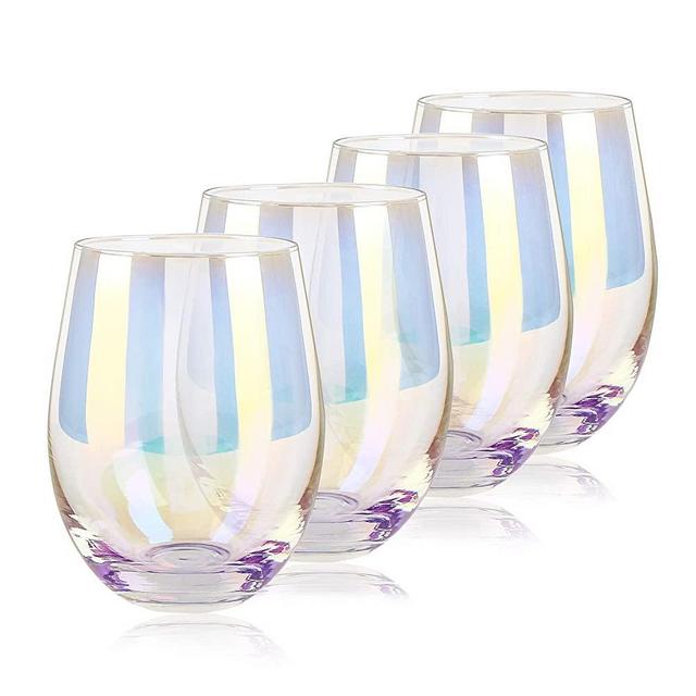 Rainbow Drinking Glasses, Beasea 18.6oz Cocktail Glasses Set of 4, Wine Glasses Beer Glasses Beverage Tumbler for Water Juice Beer Wine