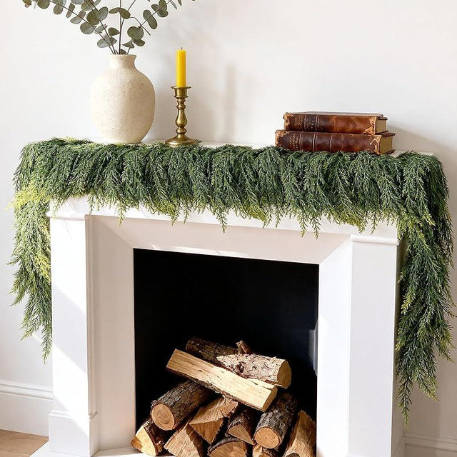 homchy 12FT (2 * 6FT) Real Touch Cedar Garland - Lush & Feathery Artificial Pine Garland, Unlit Faux Greenery for Mantle Staircase, Natural Woodsy Charm Christmas Decor Indoor Outdoor